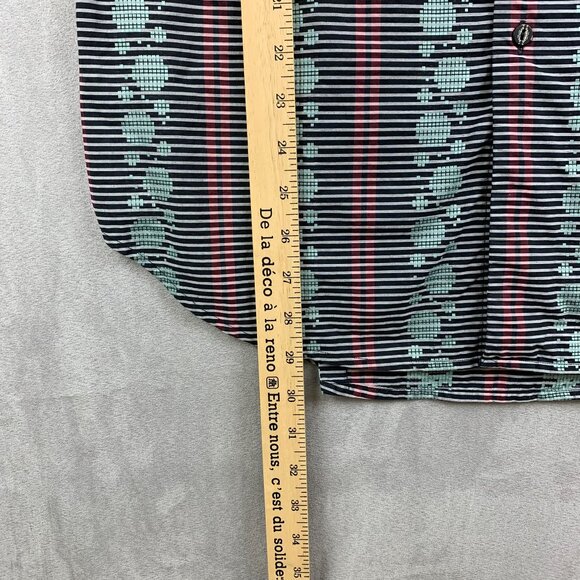 Robert Graham Mens Shirt Medium Black Red Blue Striped Pixel Pattern Button Up - Picture 7 of 11
